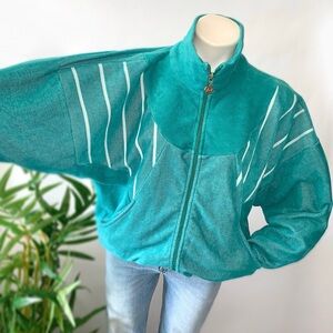 Vintage Ribbed Striped Velour Track Jacket W Germany